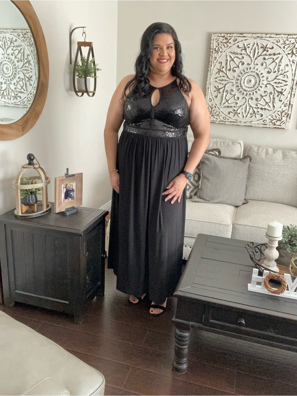 Plus Size Black Maxi Dress with Sequin Bodice